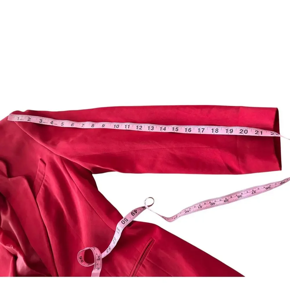 Vintage Chaus‎ Tomato Red 100% Silk Cinch Waist Blazer Medium 90s Office Siren